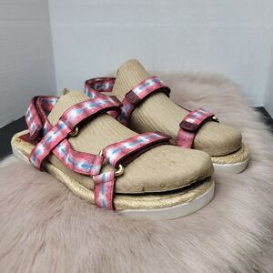 Tory Burch Sonda Flat Espadrille Hippie Tye Dye Leather Strappy Sandals Size 8